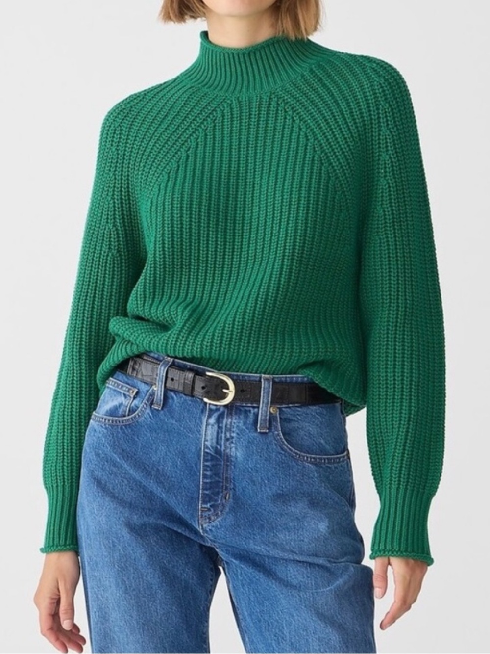 J. CREW Relaxed Rollneck Cotton sweater size XS Oversized Cotton JUNGLE GREEN